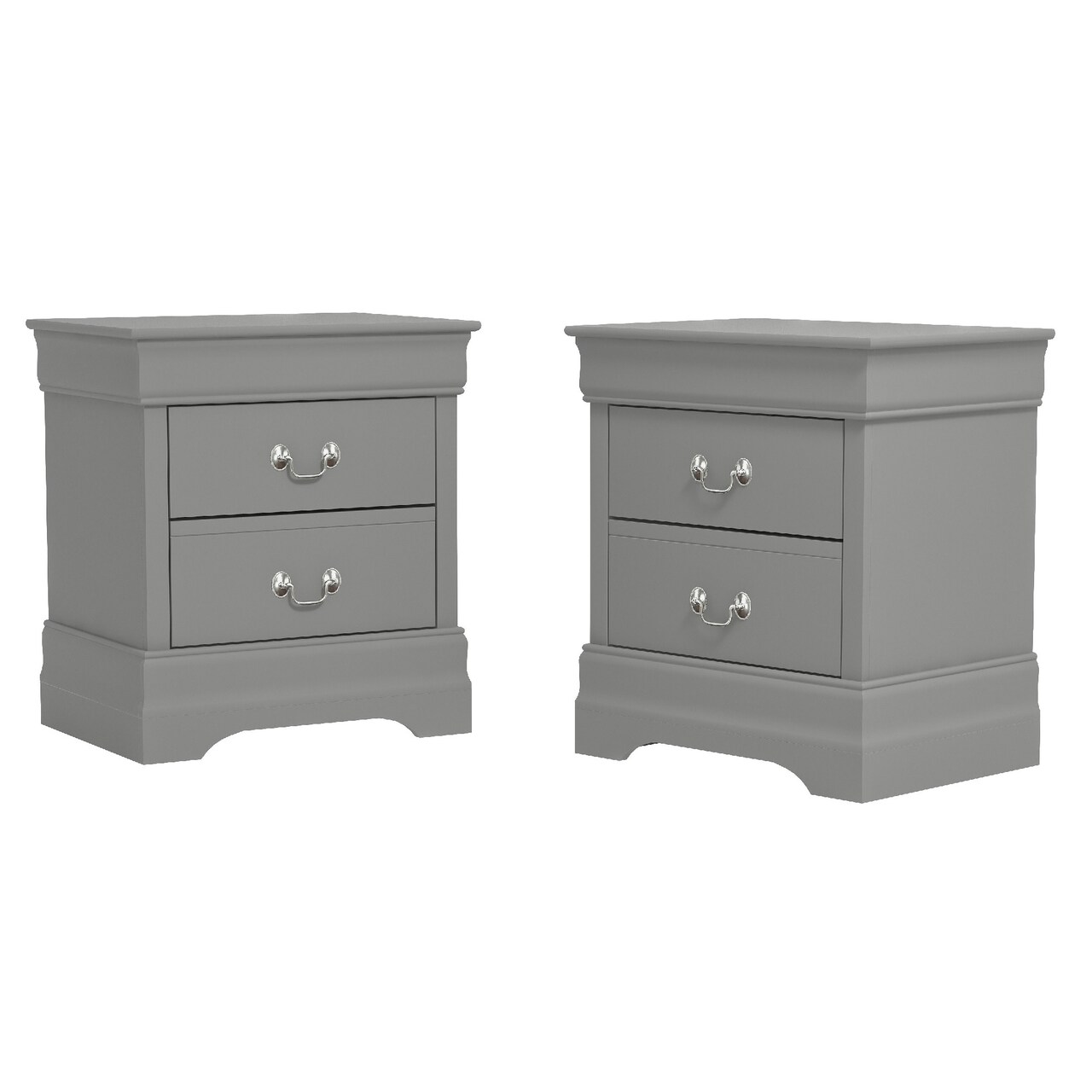 Contemporary Home Living Set of 2 Gray Wooden 2 Drawer Bedside Nightstands 24